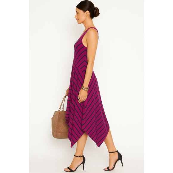 Lane Bryant Size 14/16 Purple Black Striped High-Low Dress - Picture 3 of 11